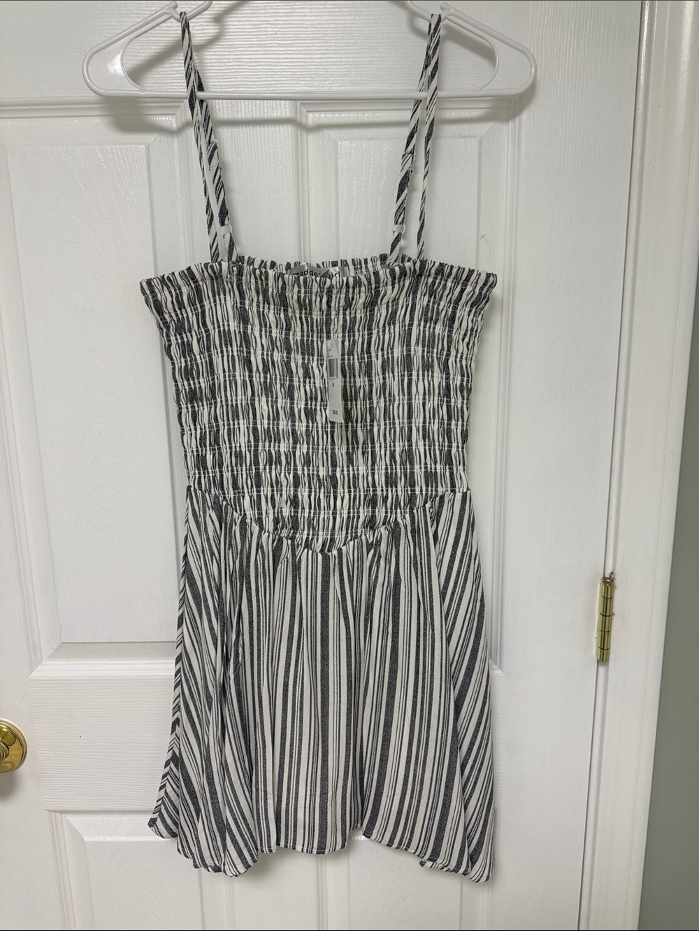 Striped Smocked Skorted Sundress - Black and White